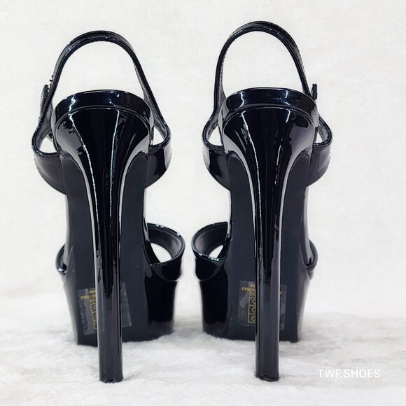 Gwen Black Patent Platform Open Toe 6" Stiletto High Heel Shoes NEW - Picture 4 of 6